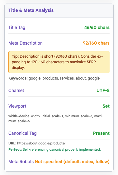 InsightCrawl On-Page SEO Analysis